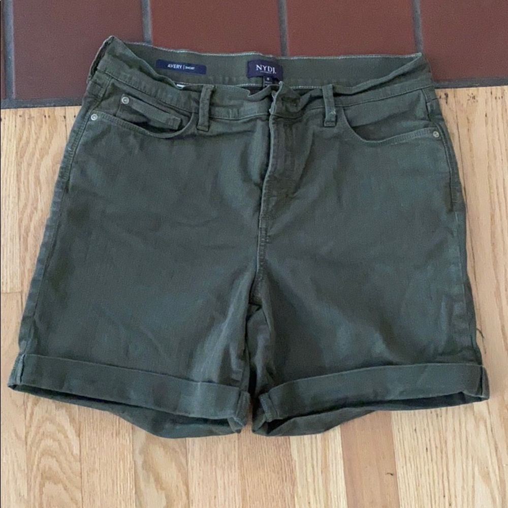 Green denim shorts